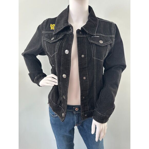 Members Only Looney Tunes Reversible Black Trucker Jacket Black Size Small - Picture 6 of 16